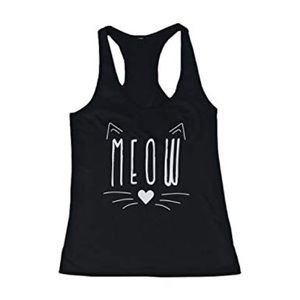 Meow cute kitty face women’s black tank top